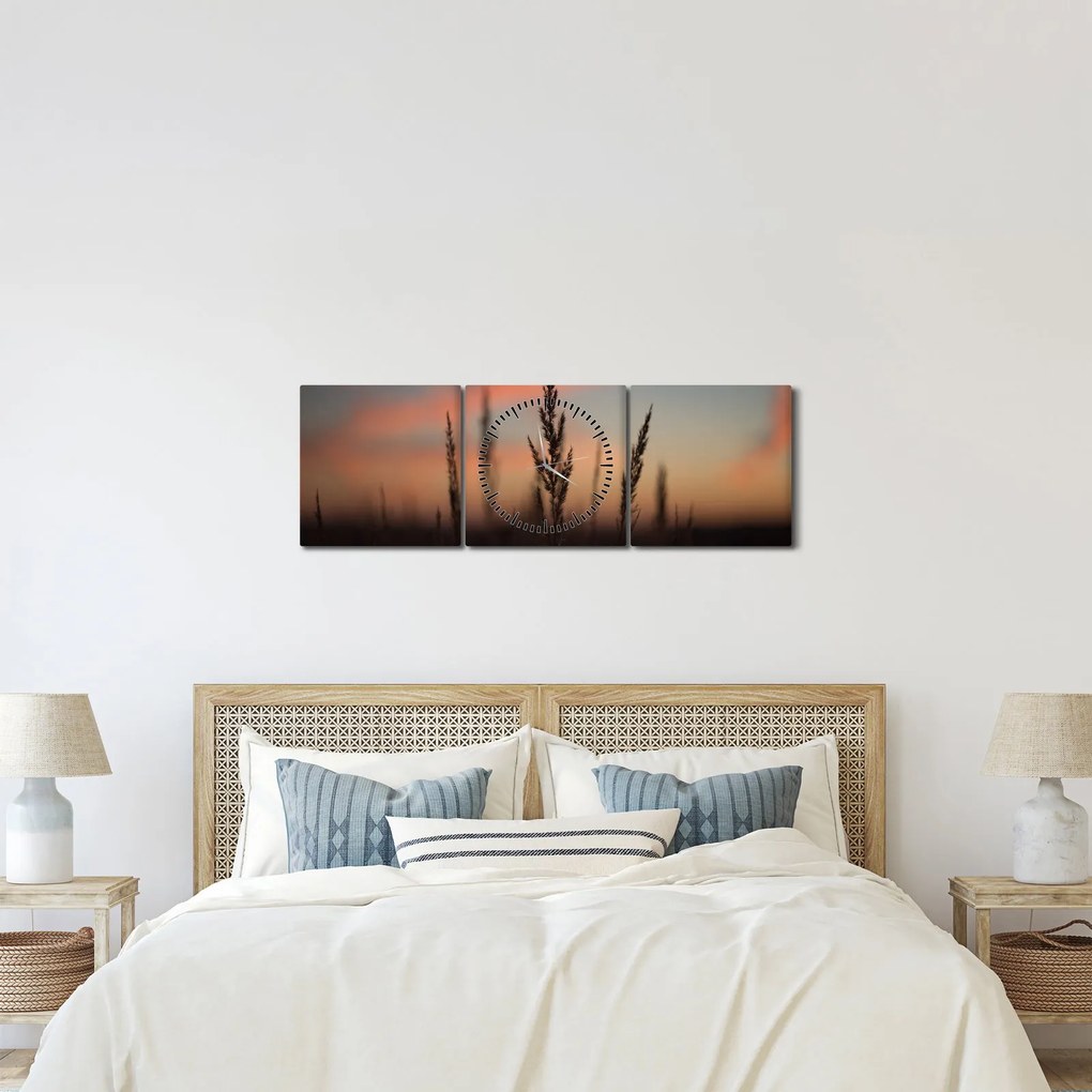 Obraz - Silueta rastliny (s hodinami) (90x30 cm)