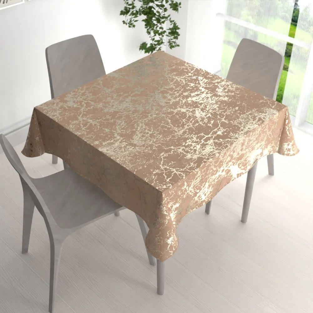 Biante Veľký zamatový štvorcový obrus Isabela IBL-016 Zlatý mramor na púdrovo béžovom 150x150 cm