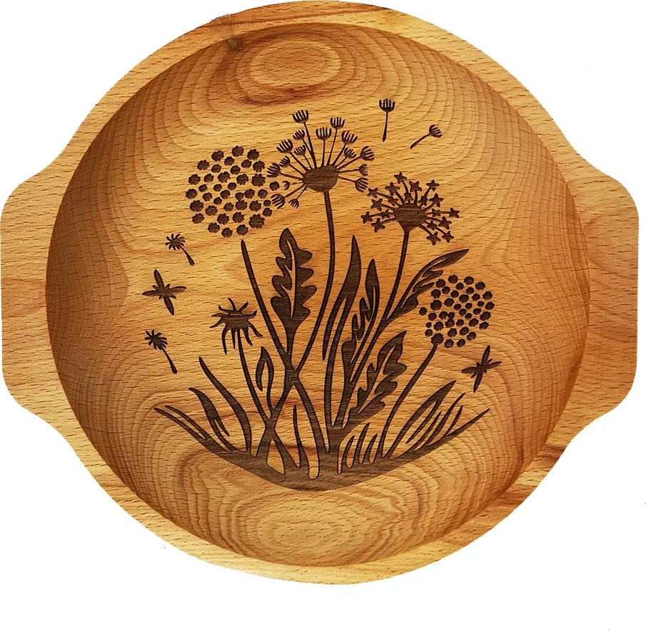 AMADEA Drevená miska kvety - púpavy, masívne drevo, 24 cm