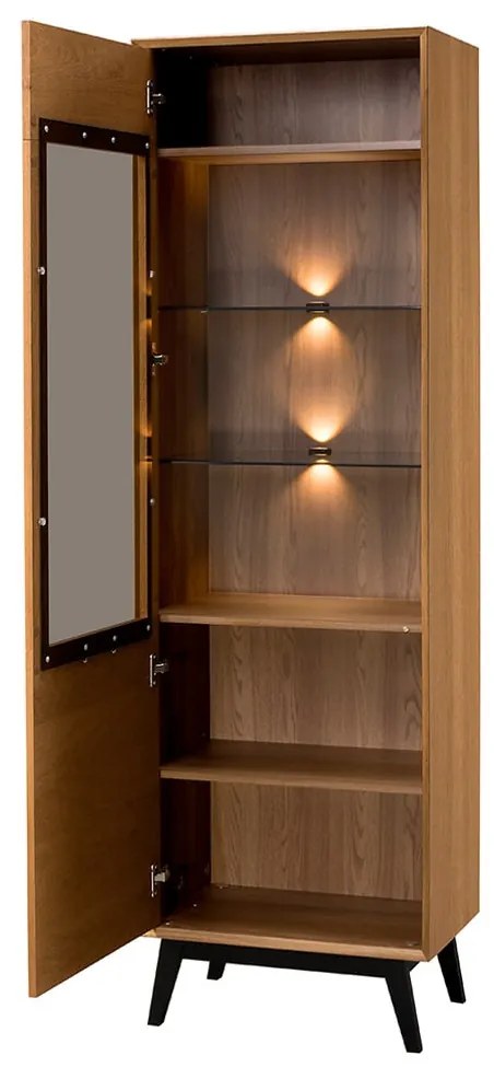 Vitrína Lazure 10 s osvetlením 60 cm dub Rustikal karamelový