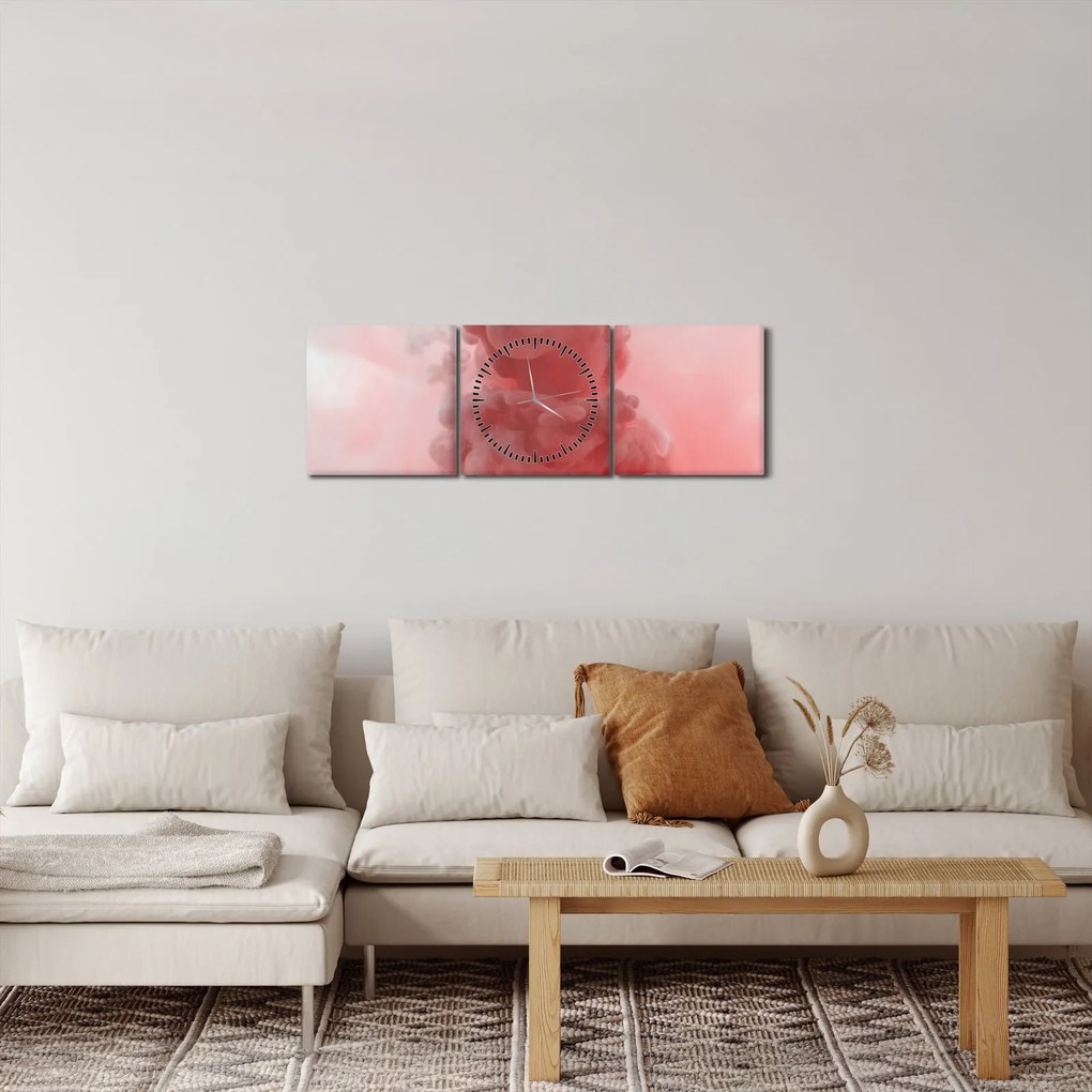 Obraz červeného dymu (s hodinami) (90x30 cm)