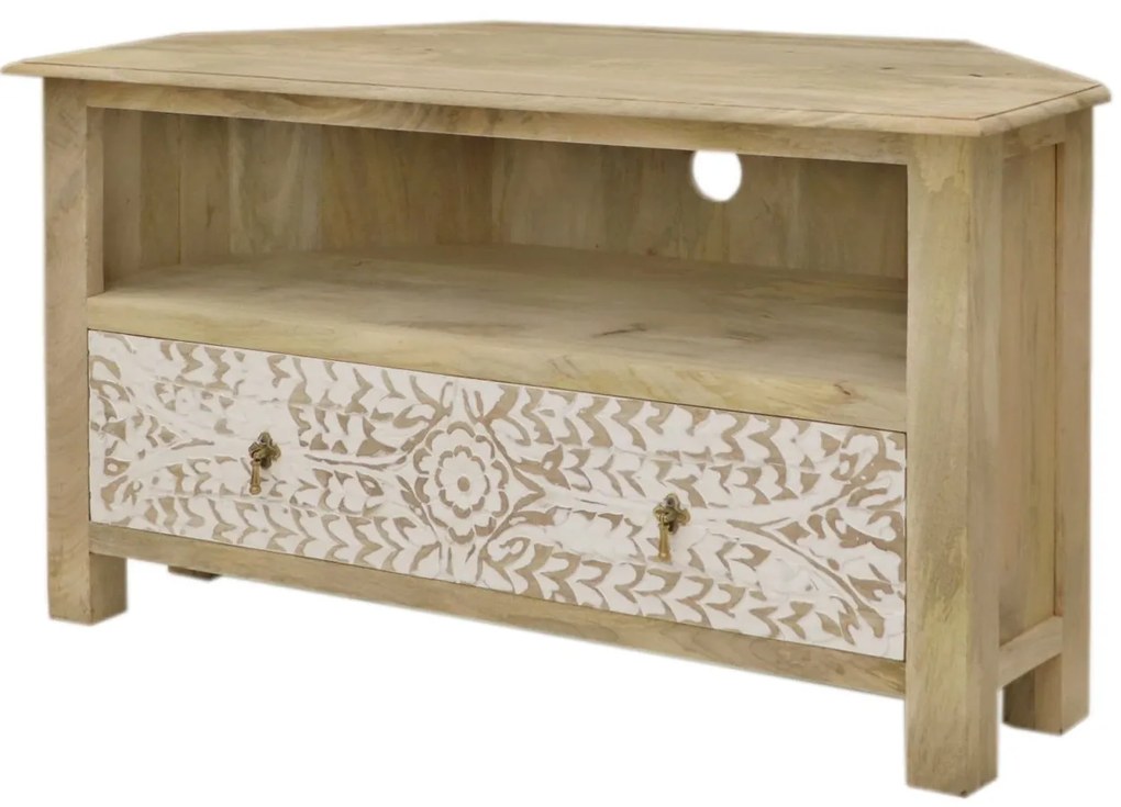 furniture-nabytek.cz - Rohový stolík pod tv z masívneho dreva mango 110x60x50