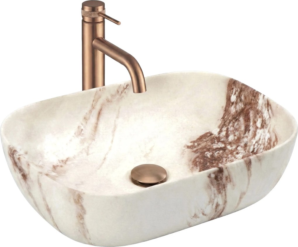 Rea Belinda, umývadlo na dosku 465x330x135 mm, imitácia kameňa-Marrone Matt, REA-U3600