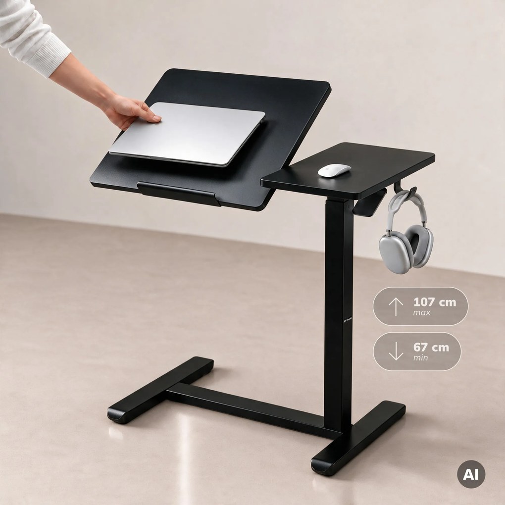 Stolík pod notebook nastaviteľný, mobilný, multifunkčný, čierny: BILL
