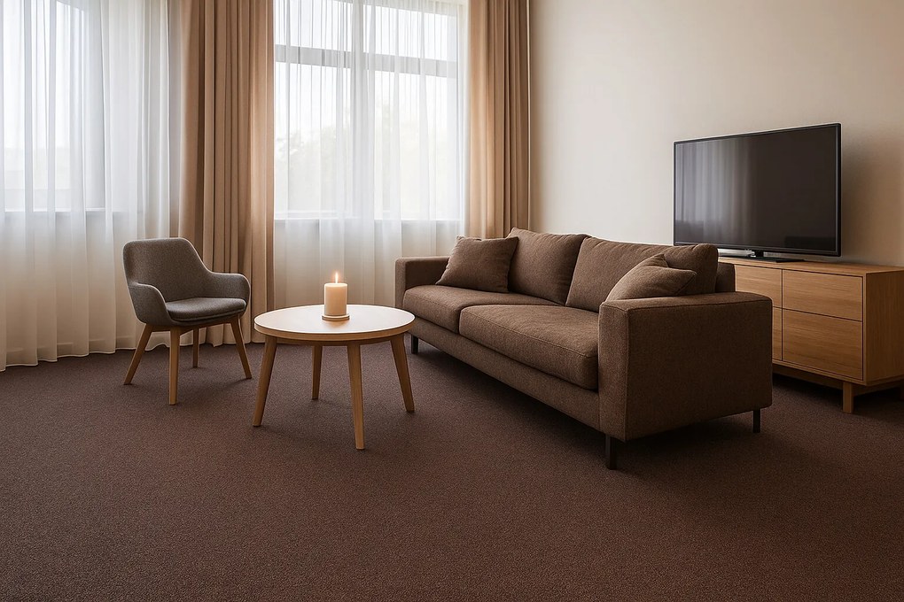 Metrážny koberec Cobalt SDN 64032 - AB tmavo hnedý, záťažový, na mieru, šíře 4m, hnedá, ab (mriežka), chodba / predsieň, Tapibel