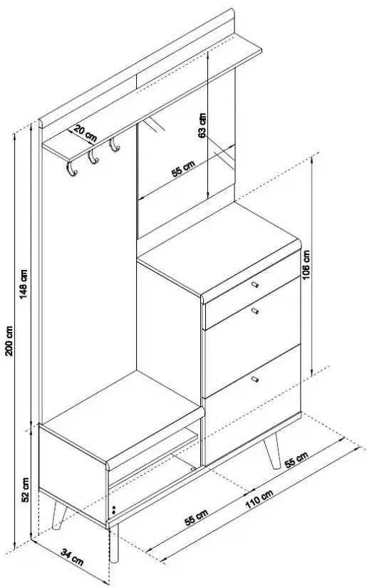 Predsieňová stena Primo 110 cm dub Riviéra/biela