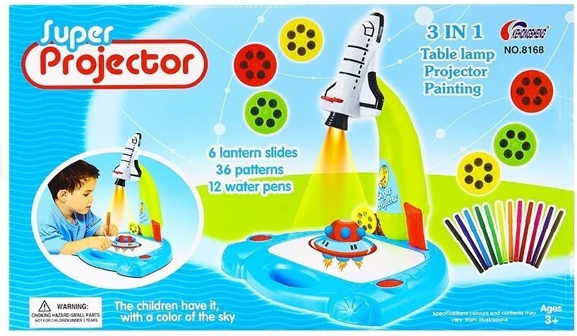 LEAN Toys Detský projektor na kreslenie raketa 36 obrázkov kreatívna sada