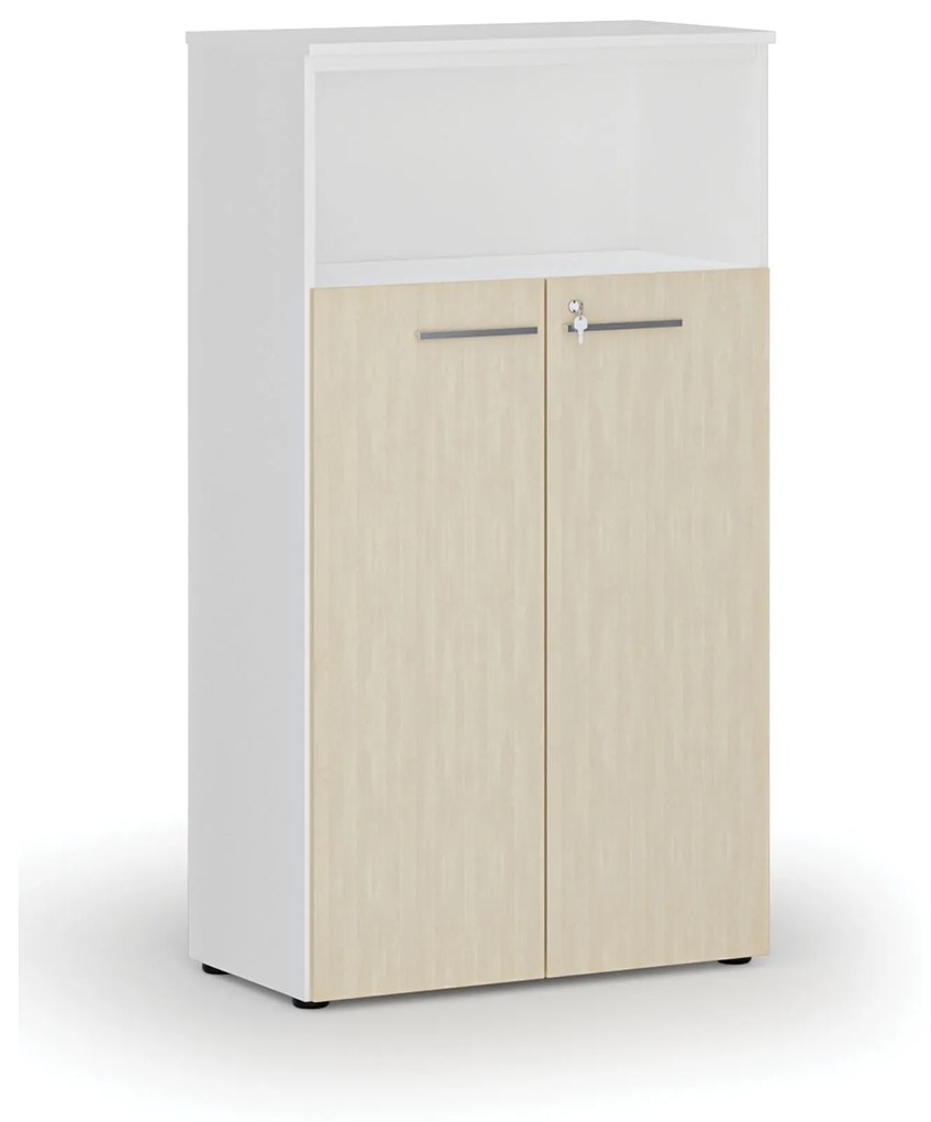 Kombinovaná kancelárska skriňa PRIMO WHITE, dvere na 3 poschodia, 1434 x 800 x 420 mm, biela/breza