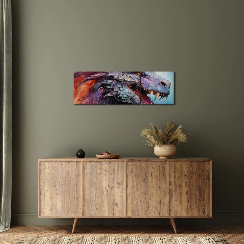 Obraz - Ilustrácia draka (s hodinami) (90x30 cm)