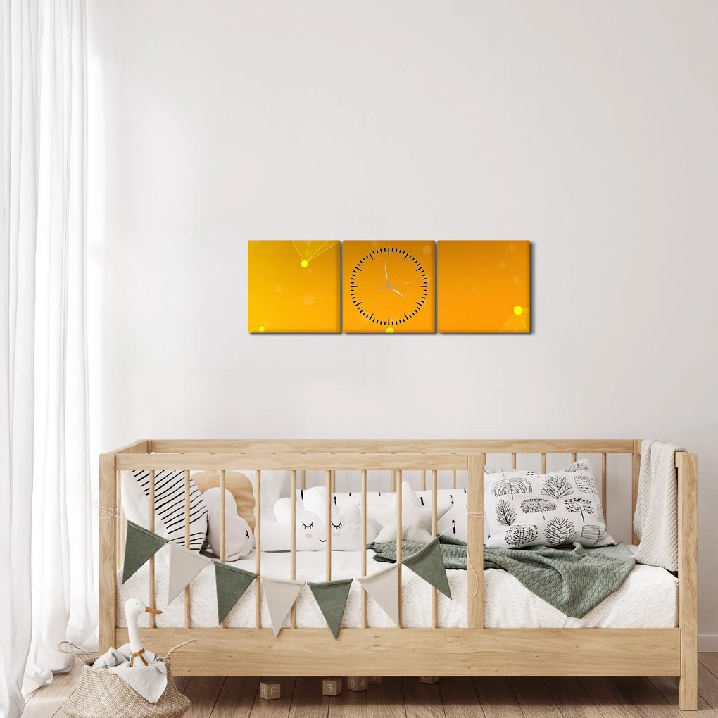 Abstraktný žltý obraz (s hodinami) (90x30 cm)