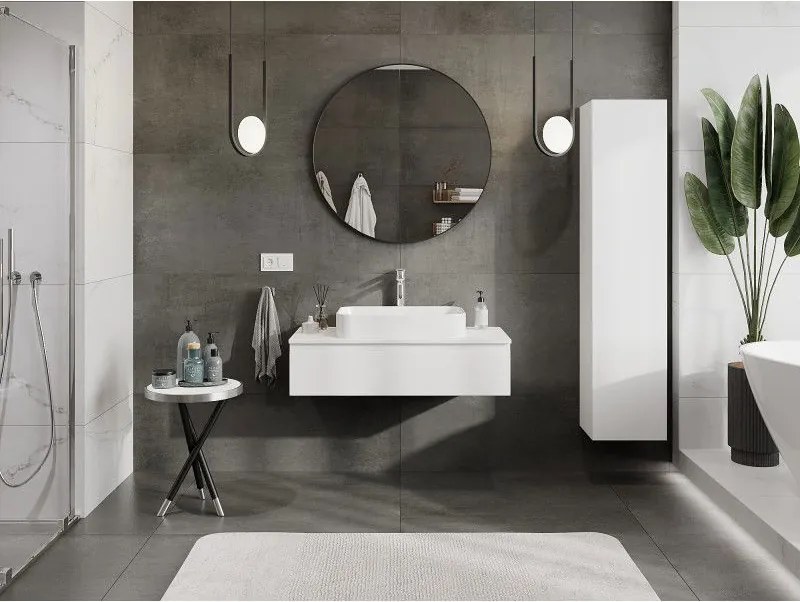 Mexen Orio, kúpeľňová skrinka 100 cm s hornou časťou, 1 zásuvka, biela matná, 91A10-10023-1-BFC01