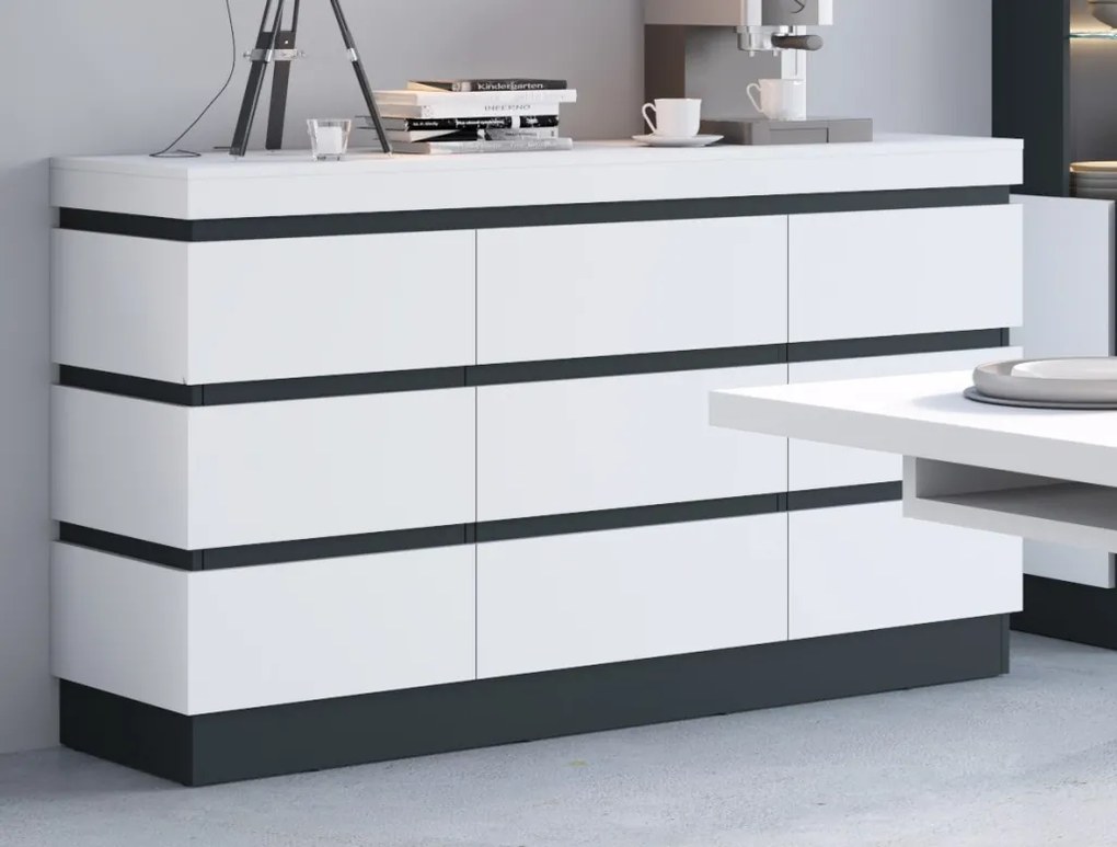 Široká úložná komoda Campania 161 cm, biela/antracit