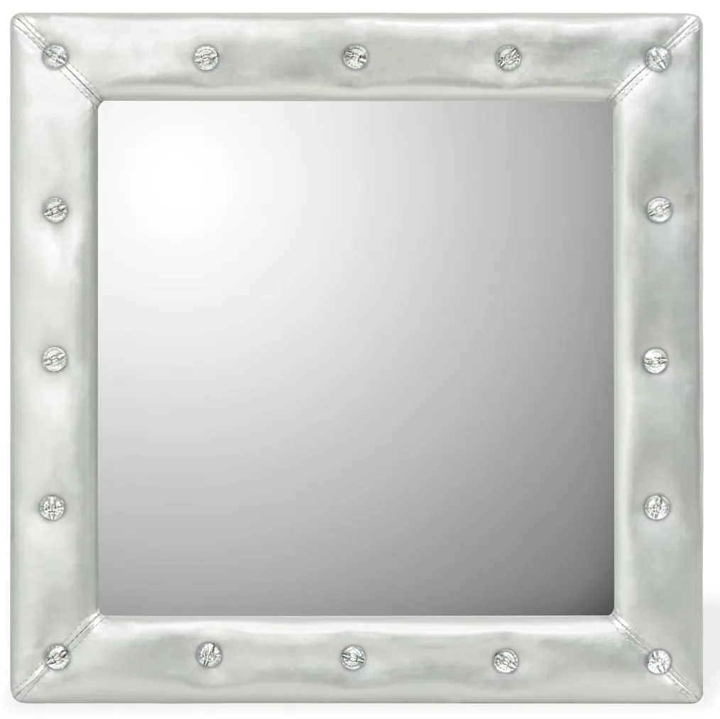 vidaXL Nástenné zrkadlo z lesklej umelej kože, 60x60 cm, strieborné