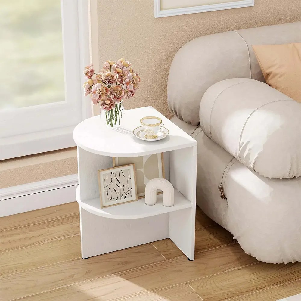 Polkruhový bočný stolík s otvorenými policami