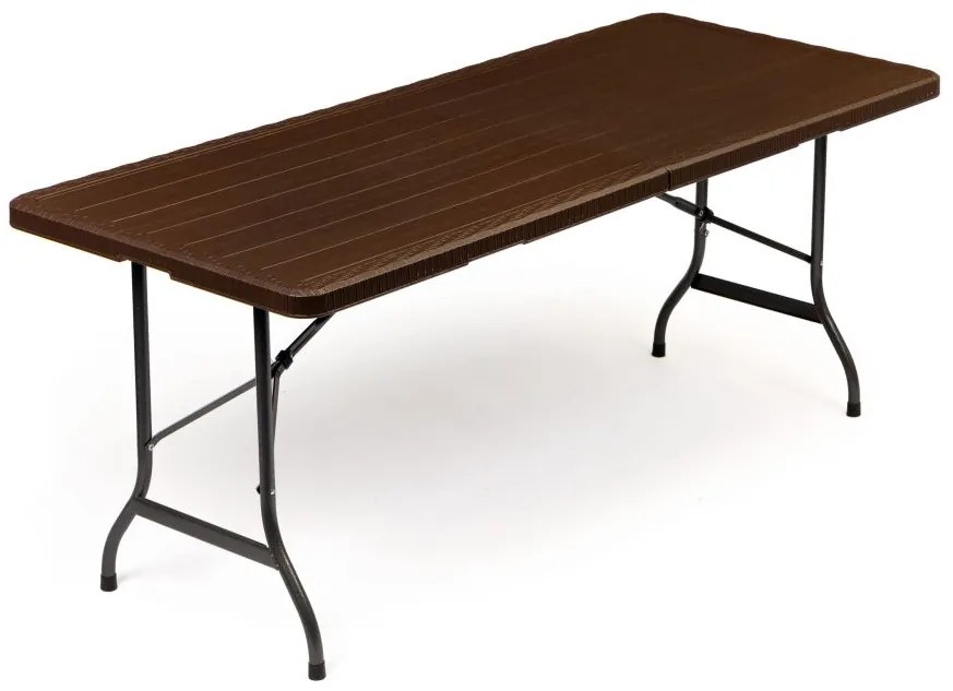 Záhradný cateringový stôl rozkladací 180 cm - hnedý s imitáciou dreva