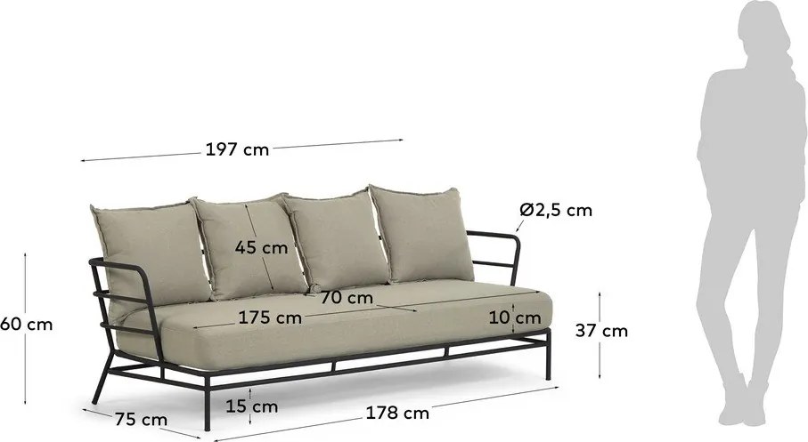 Béžová záhradná pohovka s kovovou konštrukciou Kave Home Mareluz