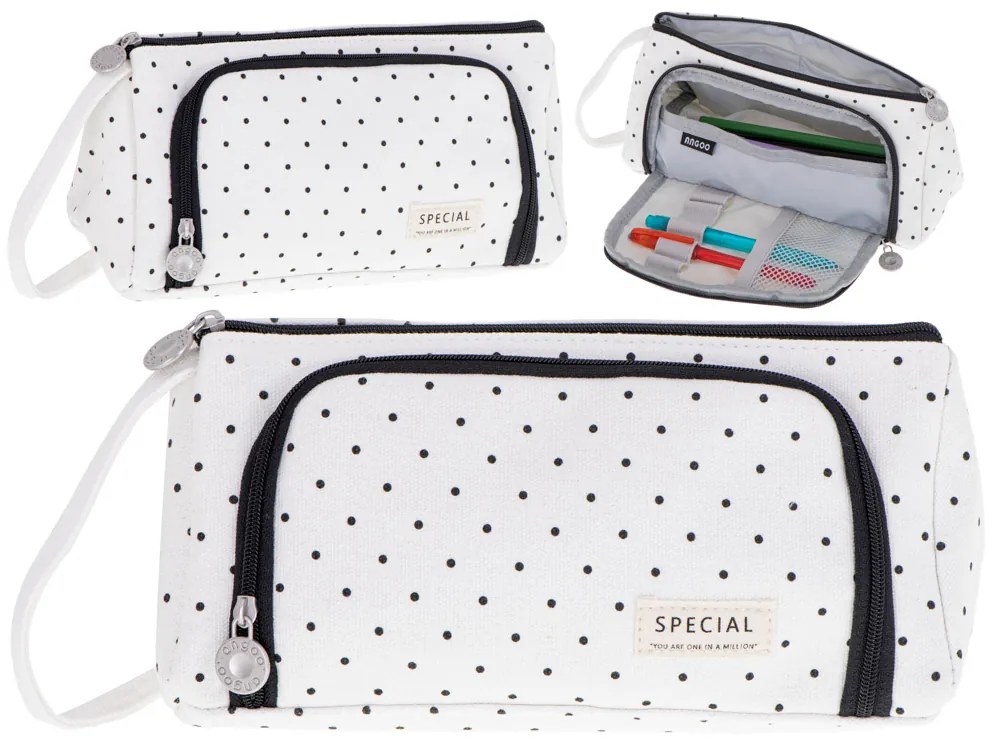 KIK Školské puzdro na ceruzky s dvojitým vreckom s bodkami