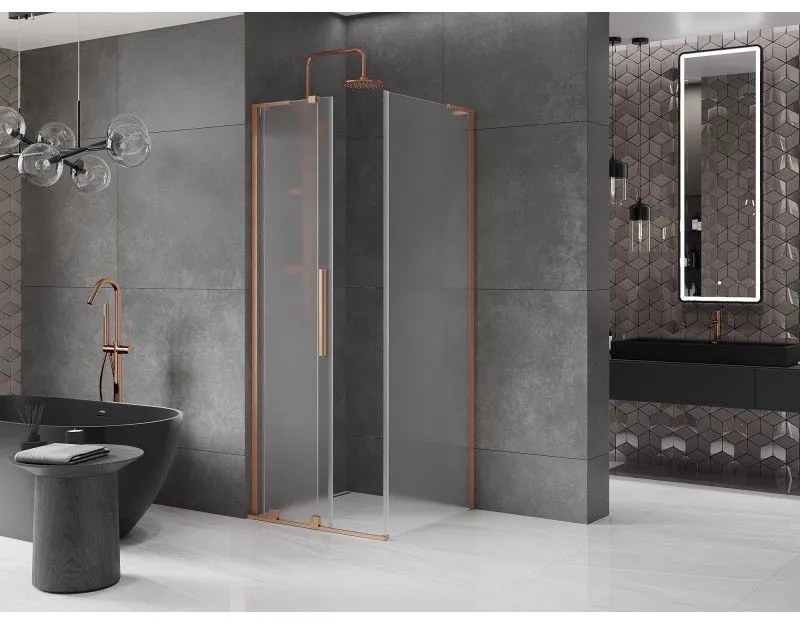 Mexen Velar L, sprchový kút s posuvnými dverami 90 x 90 cm, 8mm sklo námraza, medená matná, 871-090-090-33-65