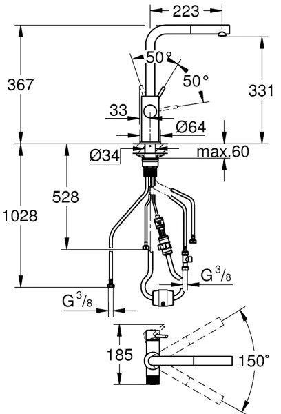 GROHE 30601000 - Drezová batéria BLUE PURE A s vysúvacou sprchou lesklý chróm