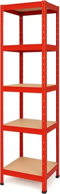 Akcia 5x Regál 180x40x40 cm lakovaný 5-policový, nosnosť 875 kg - červený