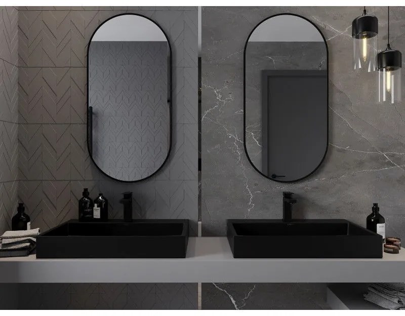 Mexen Loft, oválne kúpeľňové zrkadlo 100 x 50 cm, farba rámu čierna matná, 9851-100-050-000-70