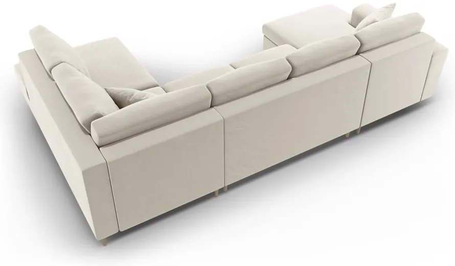 Béžová zamatová rozkladacia/s úložným priestorom rohová pohovka (pravý roh/do "U") Kyoto – Cosmopolitan Design