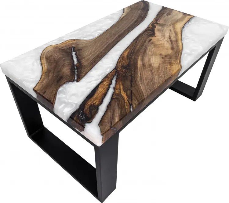 Konferenčný stolík 80 x 45 cm - orech/biela perleťová epoxidová živica