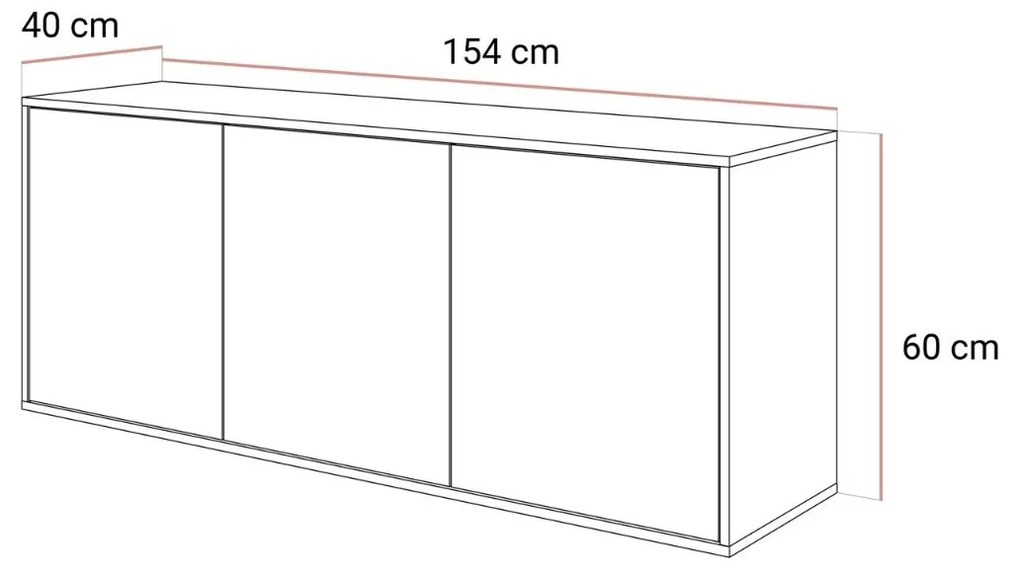 ZÁVESNÁ KOMODA ALWIN KAŠMÍR VYSOKÝ LESK 154 cm