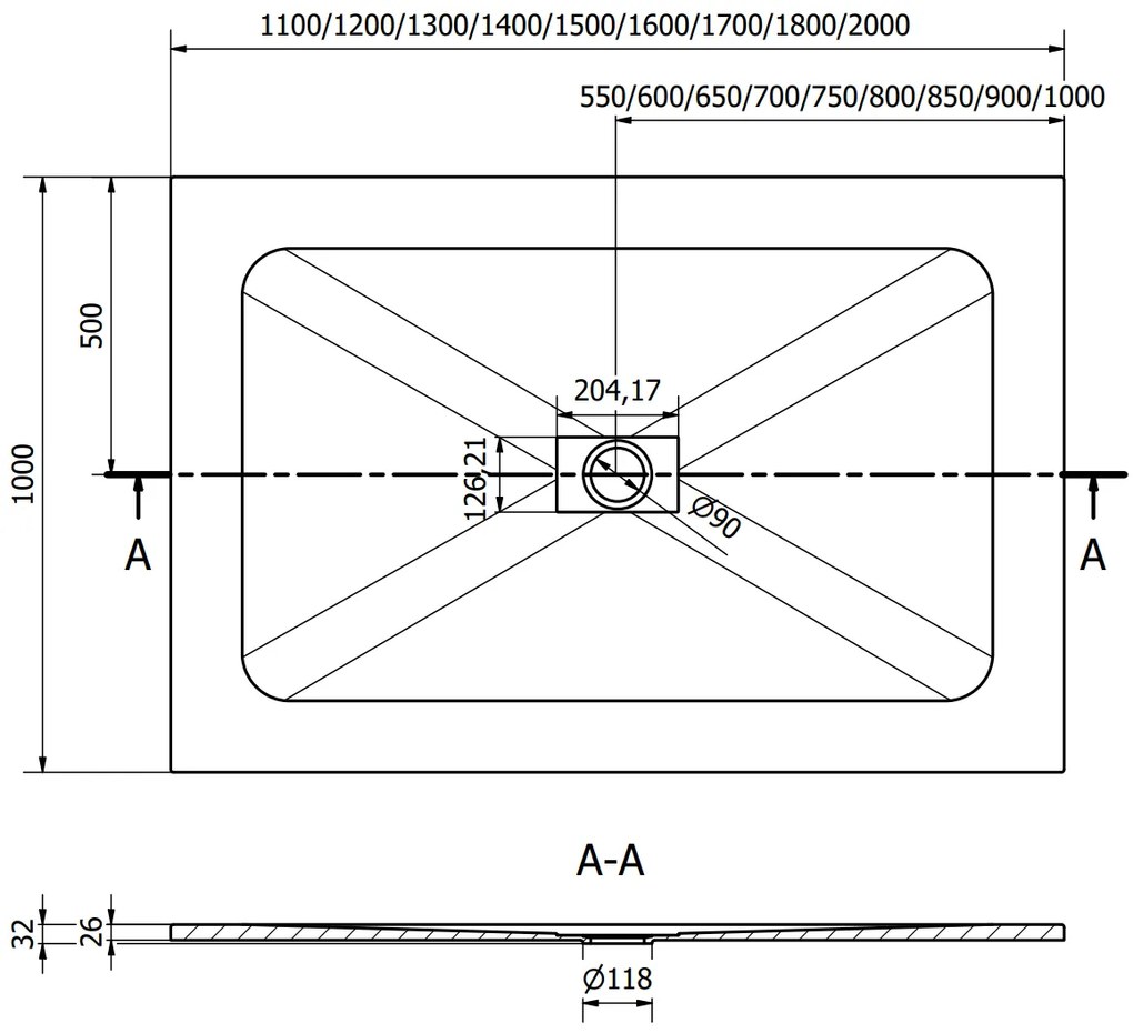 Sprchová SMC vanička MEXEN HUGO 100x130 cm - šedá, 42611013