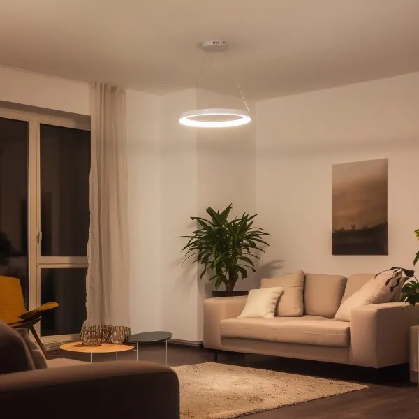 Brilagi - LED stmievateľný závesný luster na lanku FALCON SLIM LED/42W/230V priemer 50 cm biely + diaľkové ovládanie
