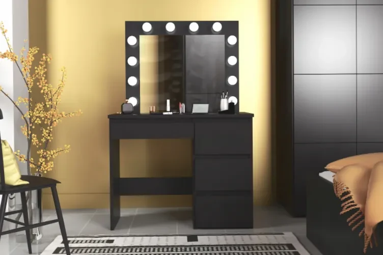 Bestent Toaletný stolík s LED zrkadlom Cleopatra Black