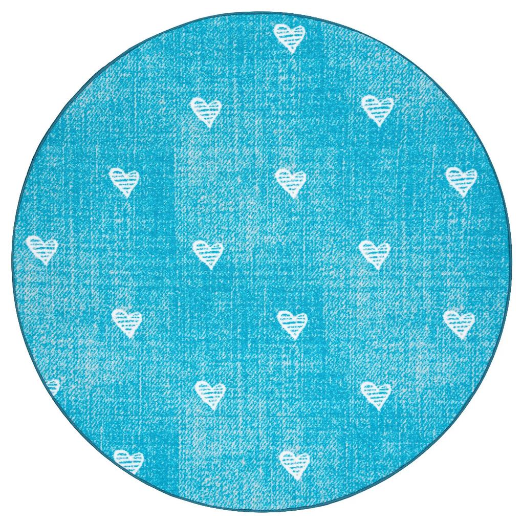 Okrúhly koberec pre deti HEARTS Jeans, vintage srdce - tyrkysová Veľkosť: kruh 100 cm