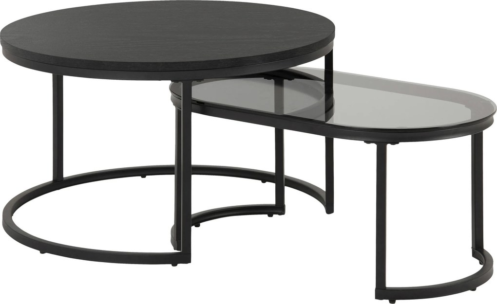 XXXLutz SADA KONFERENČNÝCH STOLÍKOV, čierna, kov, sklo, kompozitné drevo, 70/42/70 cm MID.YOU - Stolíky do obývačky - 001277000302