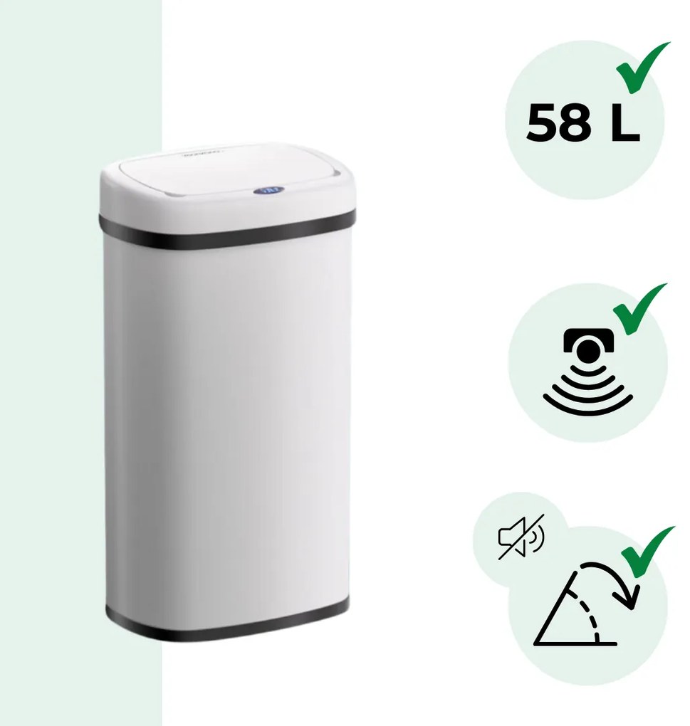 Senzorový odpadkový kôš DEUS, 58 litrov, biela Jurhan