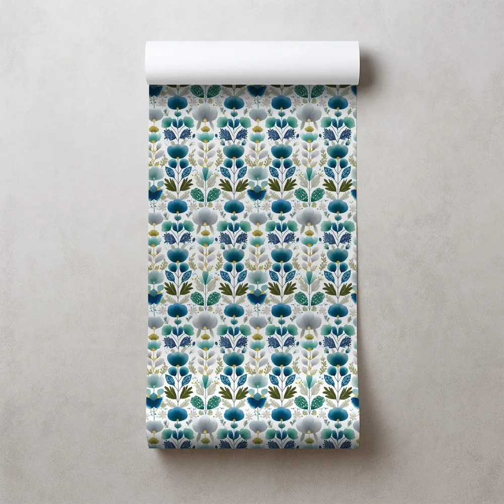 Tapeta modré kvety na bielom pozadí