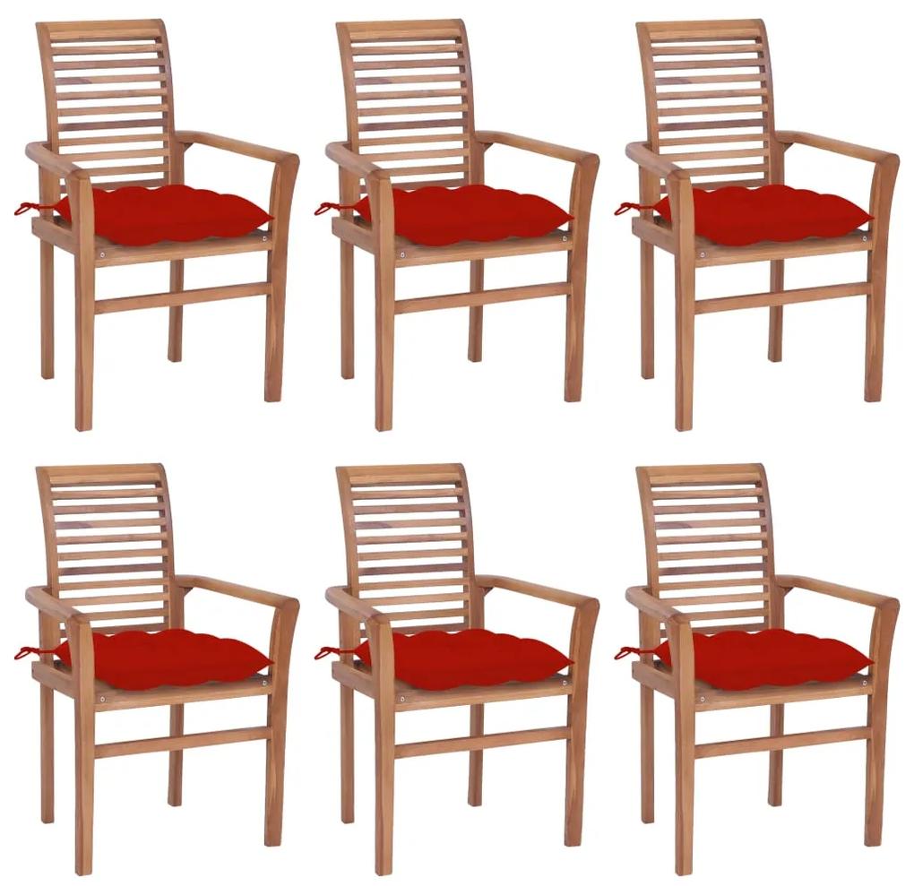 Jedálenské stoličky 6 ks červené sedáky tíkový masív 3072967