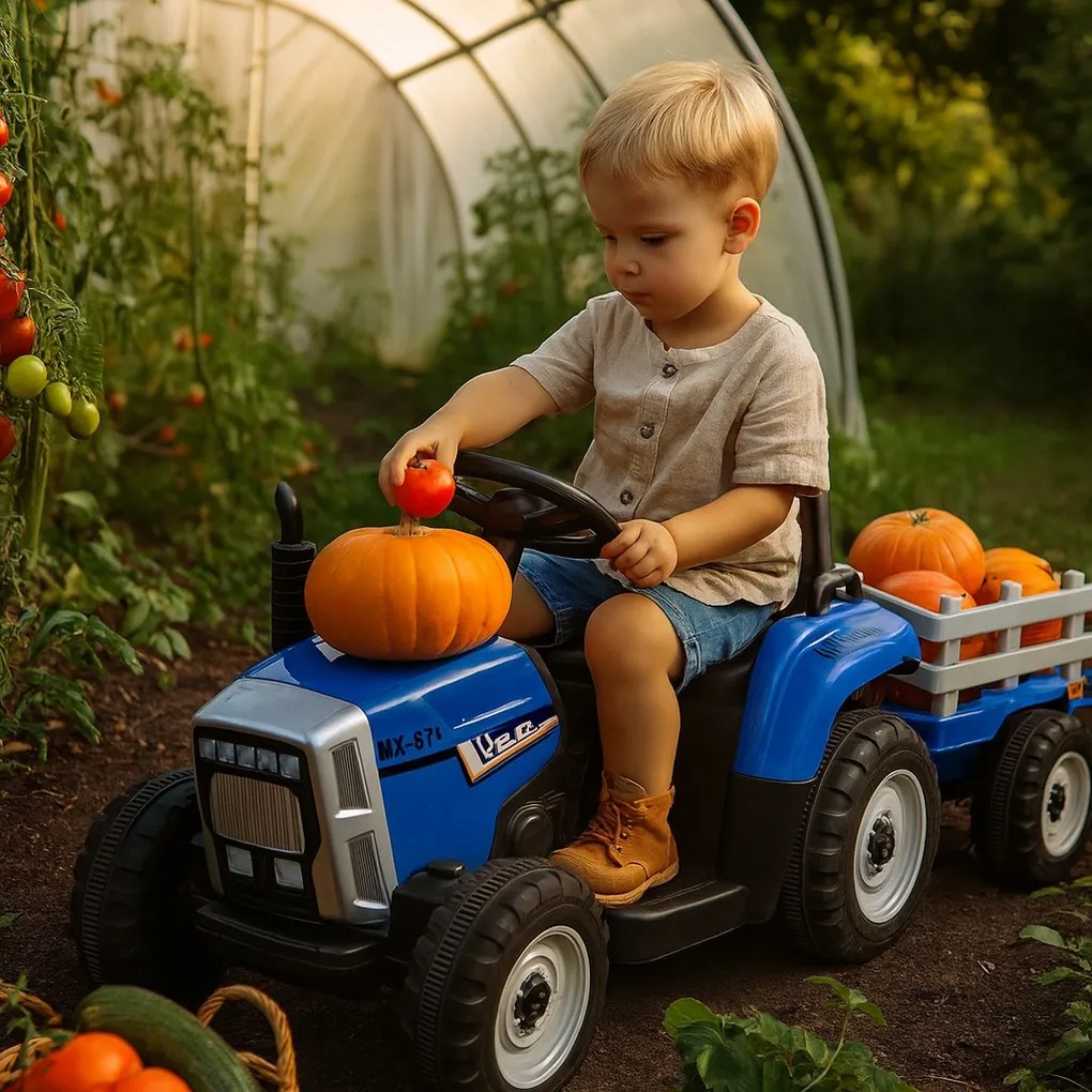 Elektrické autíčko Traktor s prívesom NV-X611 modré