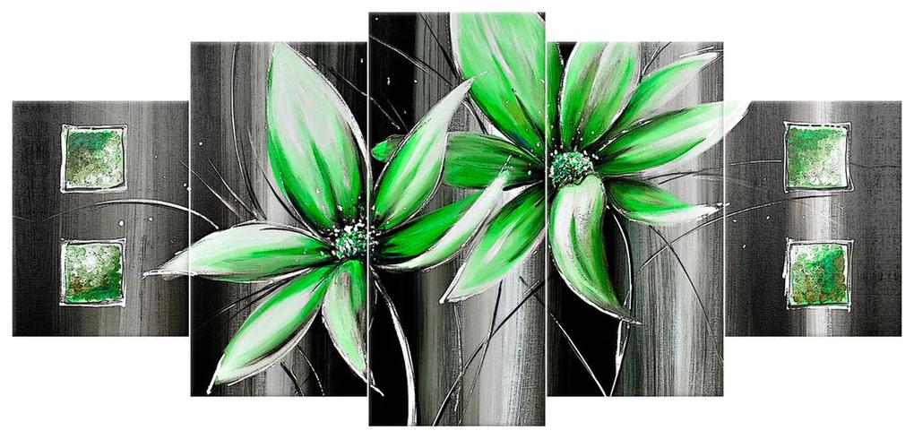 Gario Ručne maľovaný obraz Krásne zelené kvety - 5 dielny Rozmery: 100 x 70 cm