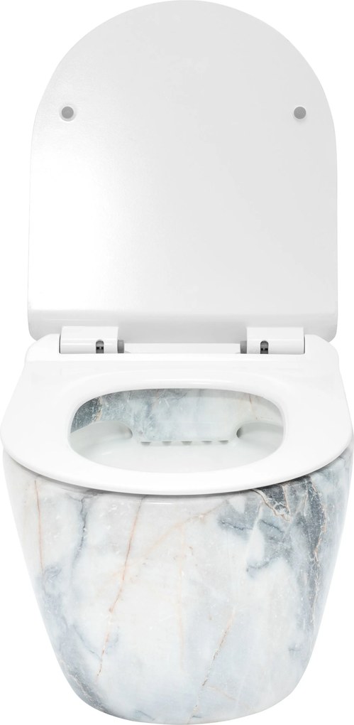 Závesná WC misa so SoftClose sedadlom REA CARLOS SLIM RIMLESS, leštená žula