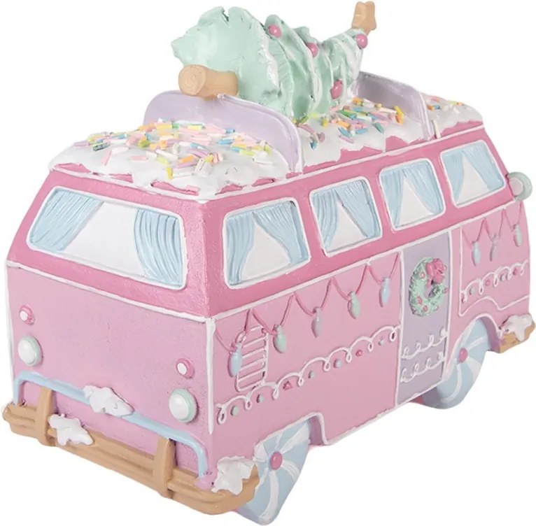Vianočné dekorácie retro minibus so stromčekom Pastel Christmas Chic - 26*13*19 cm
