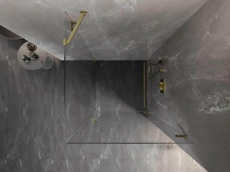 Mexen Lunar-B, pravostranný výklopný sprchový kút 90 x 90 cm, 8mm číre sklo, zlatý kartáčovaný - 832-090-090-55-00-P