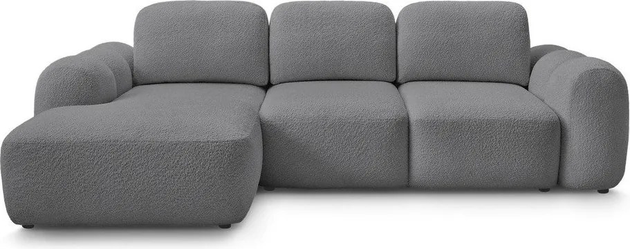 Sivá rozkladacia/s úložným priestorom rohová pohovka z textílie buklé (ľavý roh/s leňoškou) Montaigne – Bobochic Paris