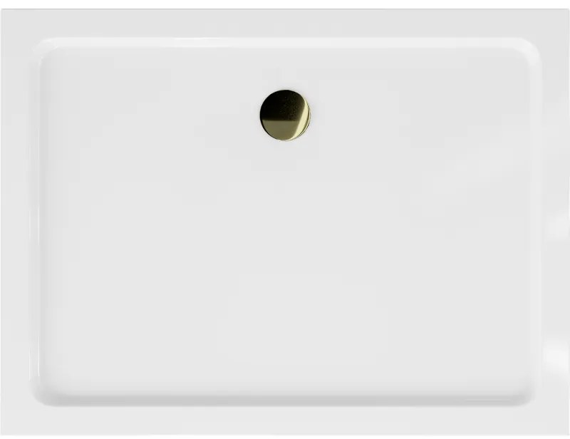 Mexen SLIM - Obdĺžniková sprchová vanička 100x80x5cm + zlatý sifón, biela, 40108010G