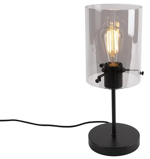 Dizajnová stolná lampa čierna s dymovým sklom na stojane - Dome