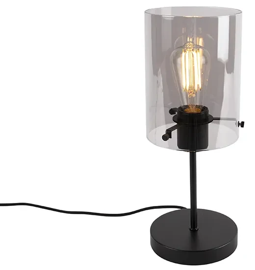 Dizajnová stolná lampa čierna s dymovým sklom na stojane - Dome