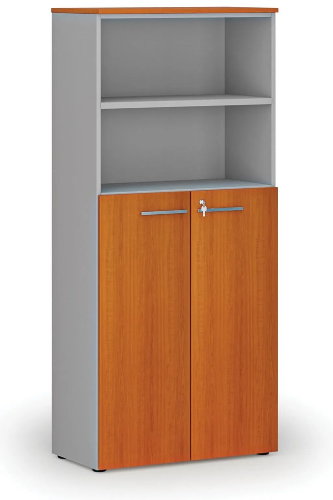 Kombinovaná kancelárska skriňa PRIMO GRAY, dvere na 3 poschodia, 800 x 420 x 1781 mm, sivá/čerešňa