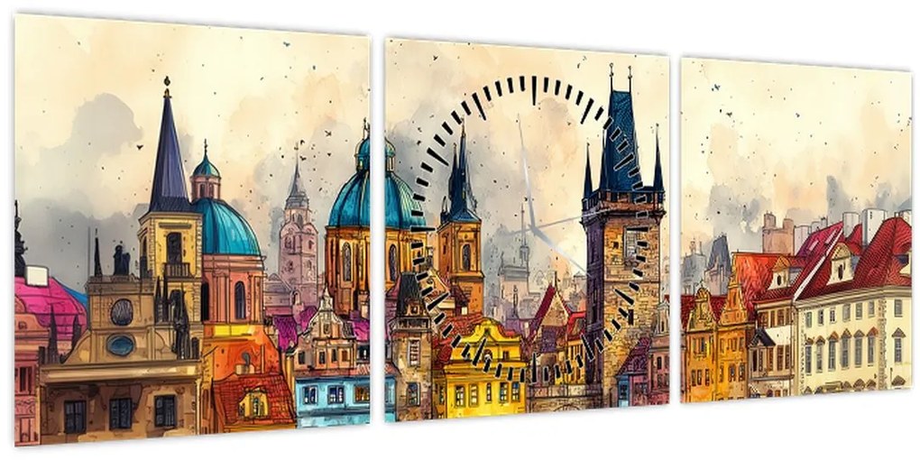 Obraz - Jeseň v maľovanom meste (s hodinami) (90x30 cm)