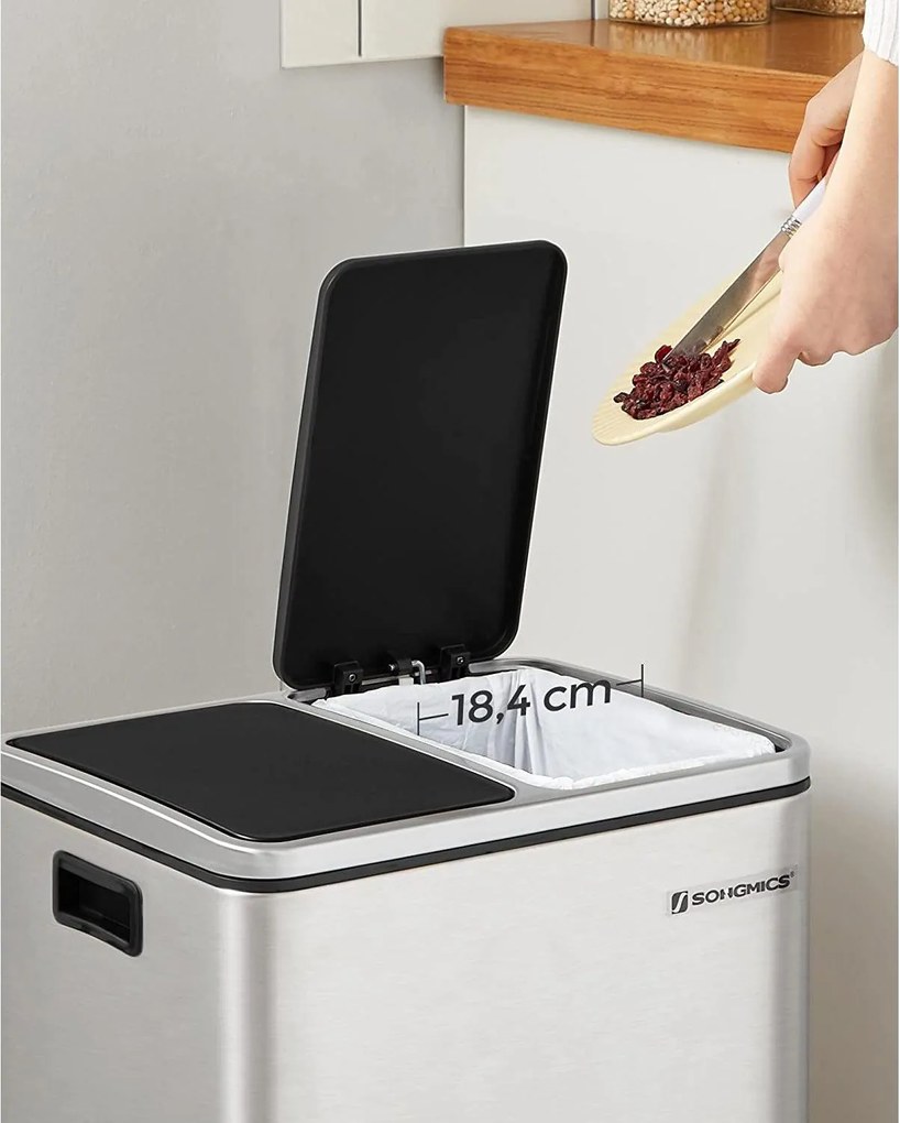 Kôš na selektívny odpad 30 L, kuchynský odpadkový kôš 2 x 15 litrov, strieborný