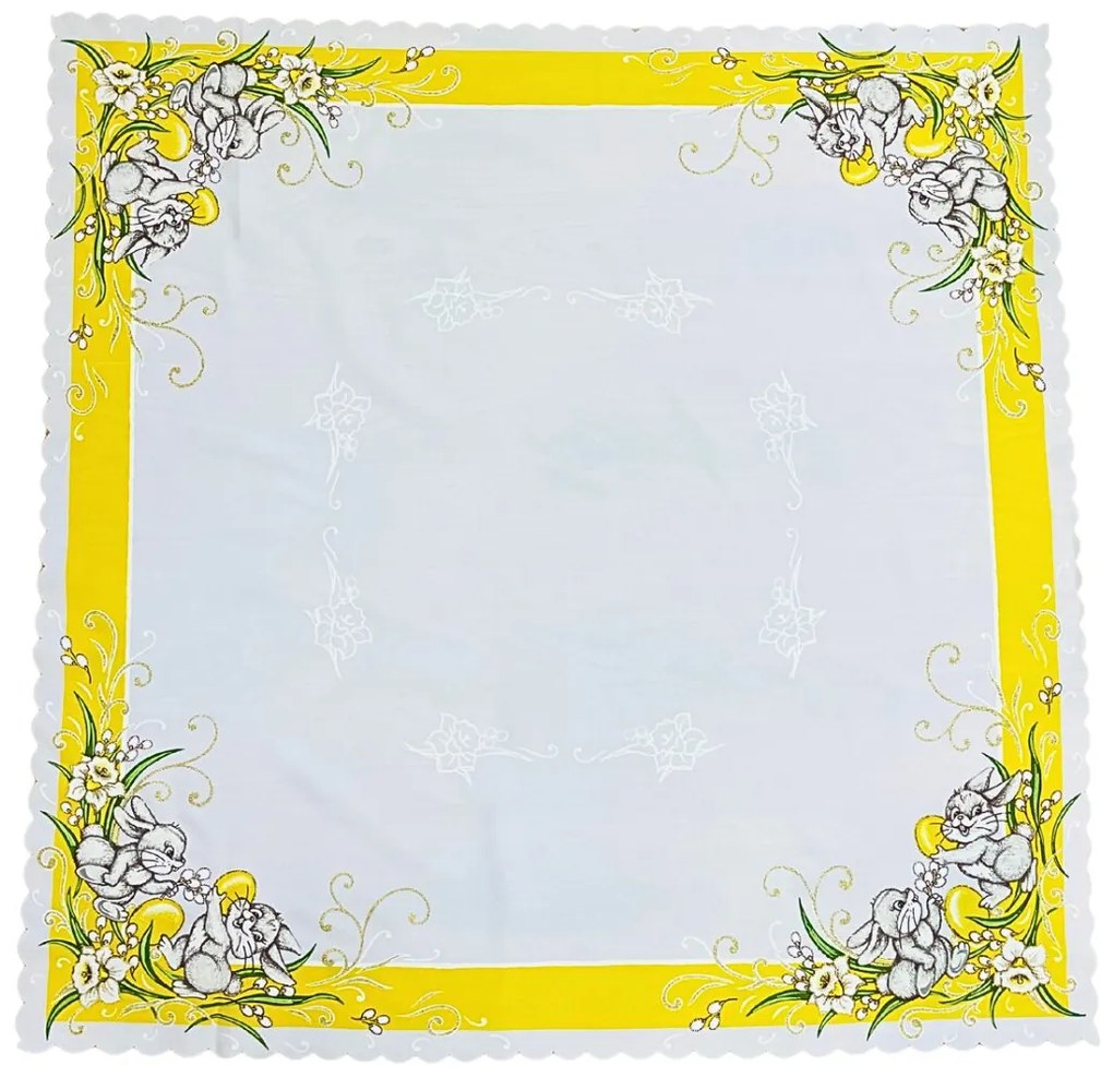 Veľkonočný obrus Zajačiky žltý 90x90cm