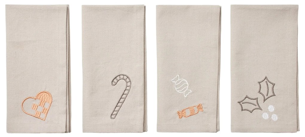 Broste Vyšívaný obrúsok Fryd Light Warm Grey – set 4 ks